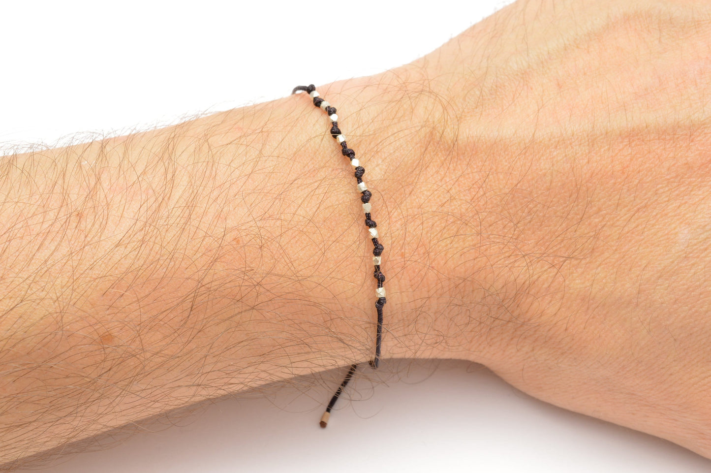 Männer Armband schwarz mit facettierte Silberperlen