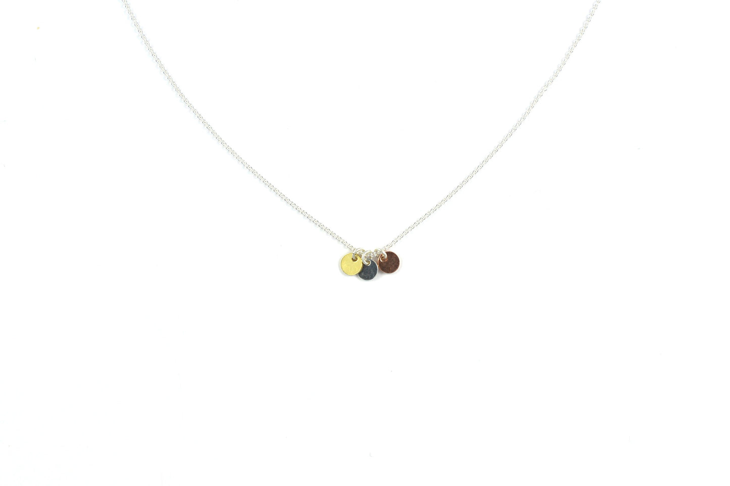 925 Sterling Silber Kette mit 3 mini Anhängern, Discs in Tricolor, Roségold, Gold