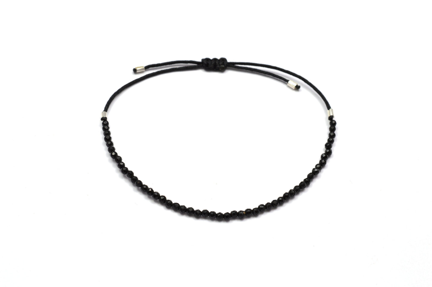 Armband schwarz aus facettierten Onyx Perlen und 925 Sterling Silber