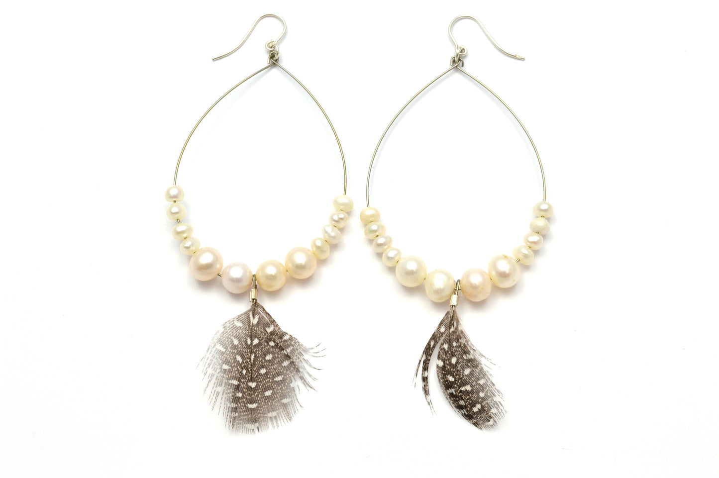 Boho Ohrringe 925 Sterling Silber mit Perlen und Feder Brautschmuck