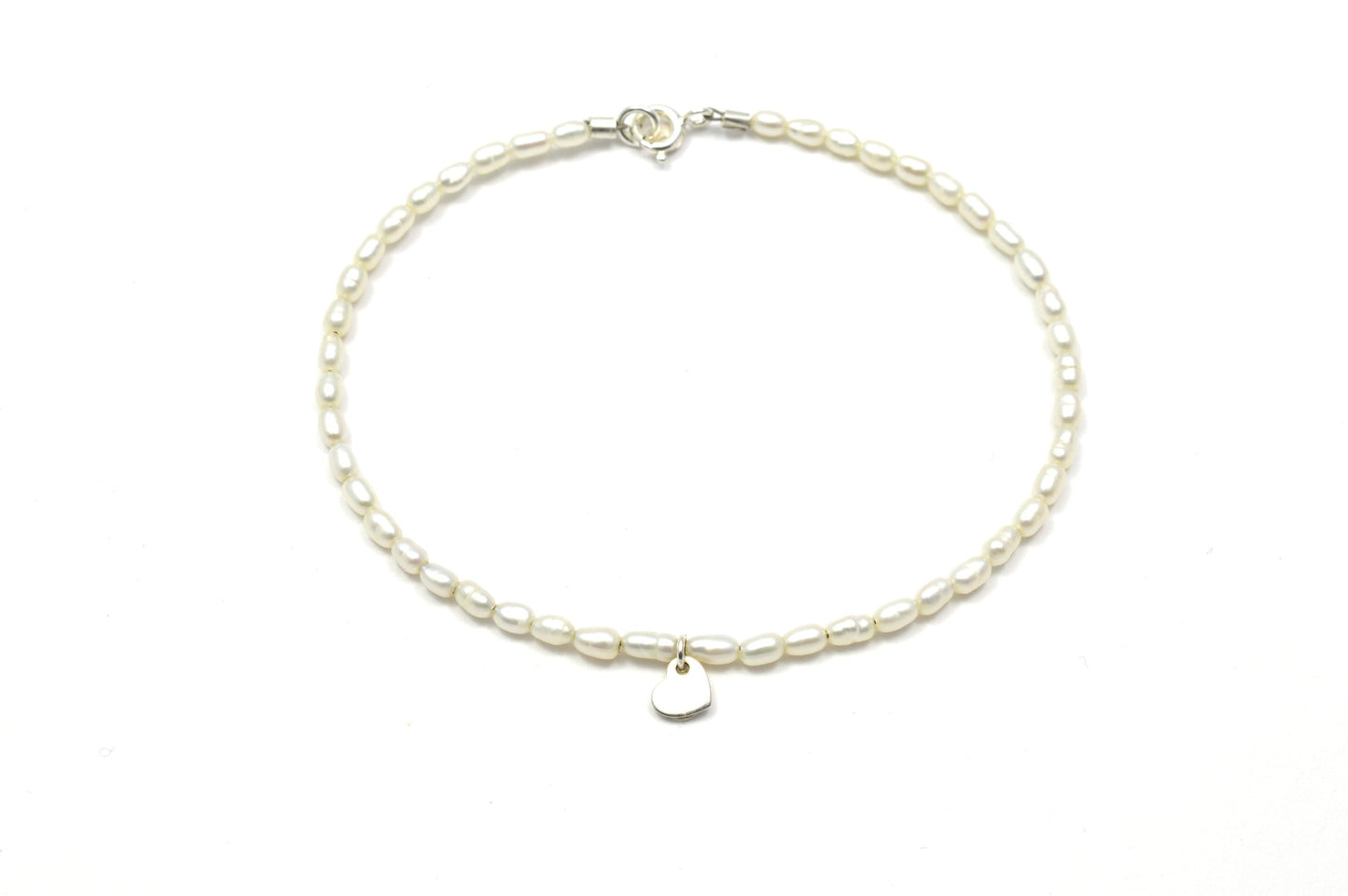 Armband mini Perlen mit mini Herz aus 925 Sterling Silber