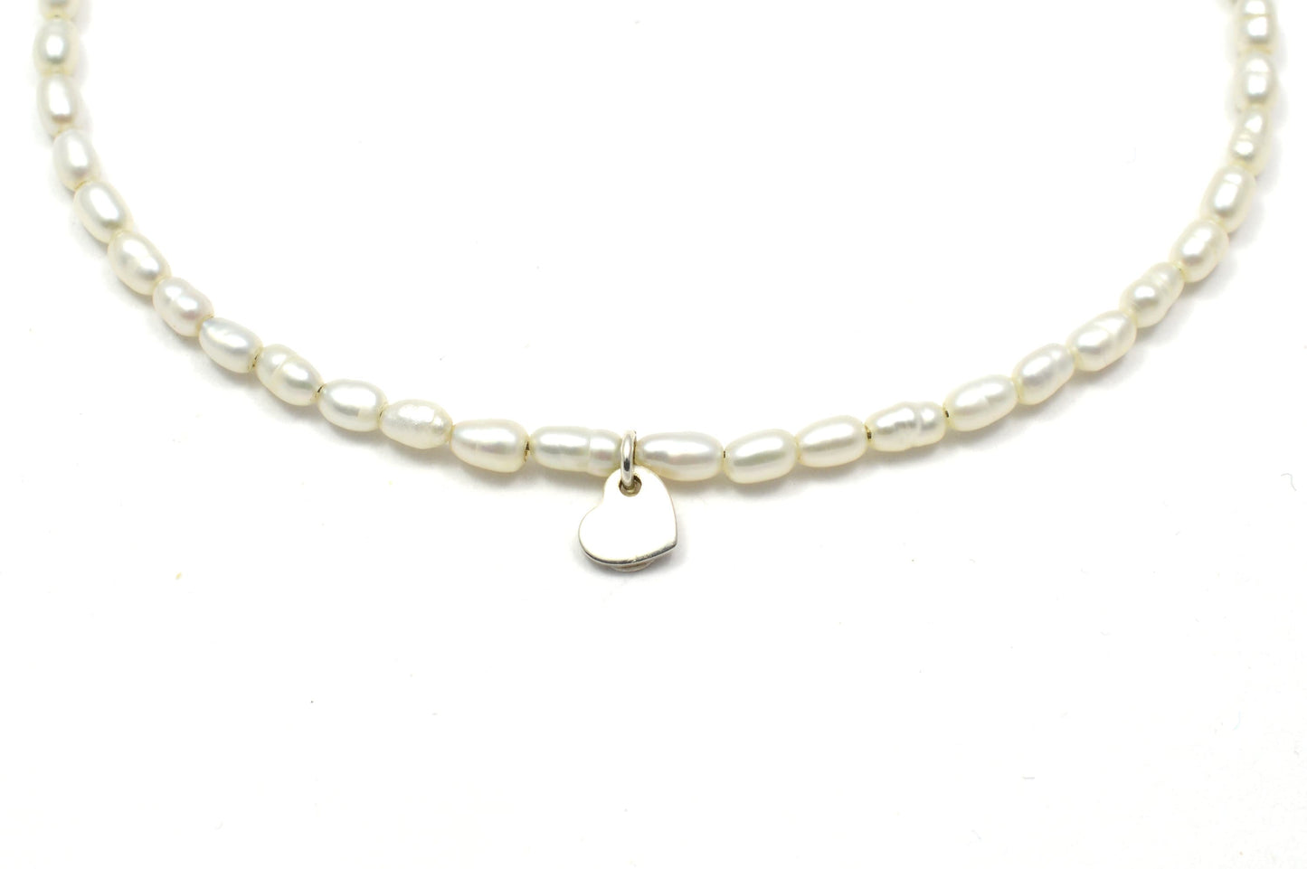 Armband mini Perlen mit mini Herz aus 925 Sterling Silber