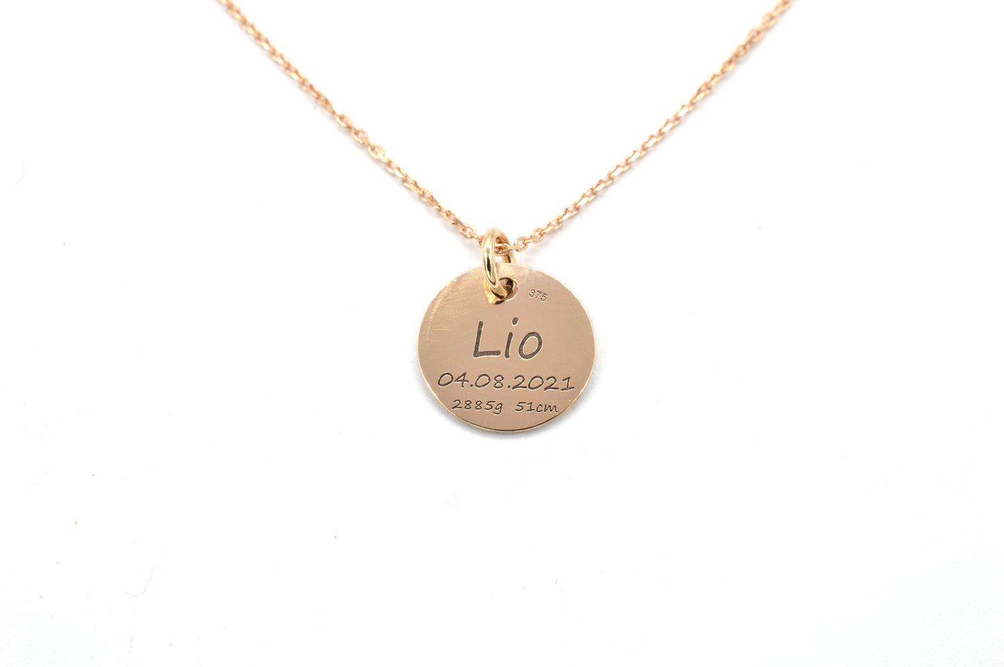 Kette mit Anhänger Uhrzeit - 10mm - 9 Karat Roségold