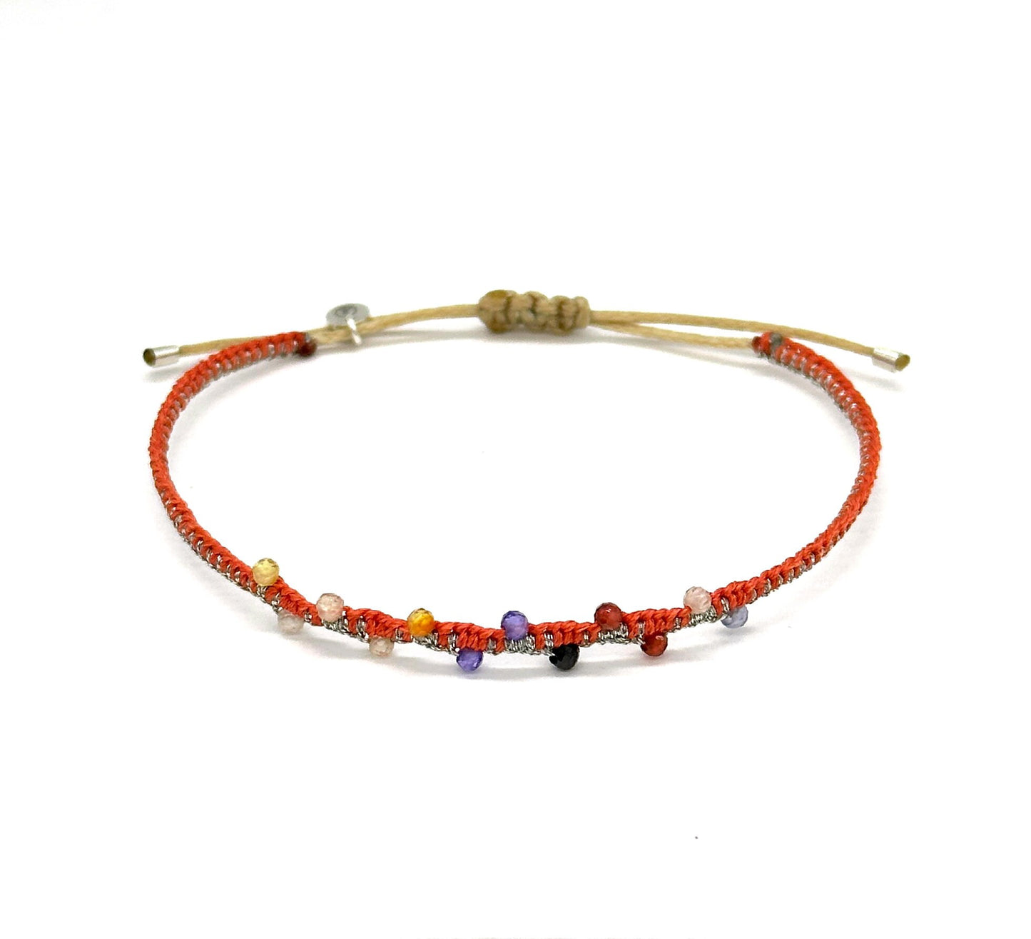 Gewebtes Armband lachsfarben mit bunten echten Edelsteinen