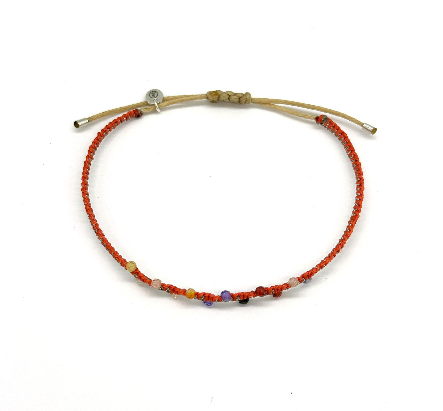 Gewebtes Armband lachsfarben mit bunten echten Edelsteinen