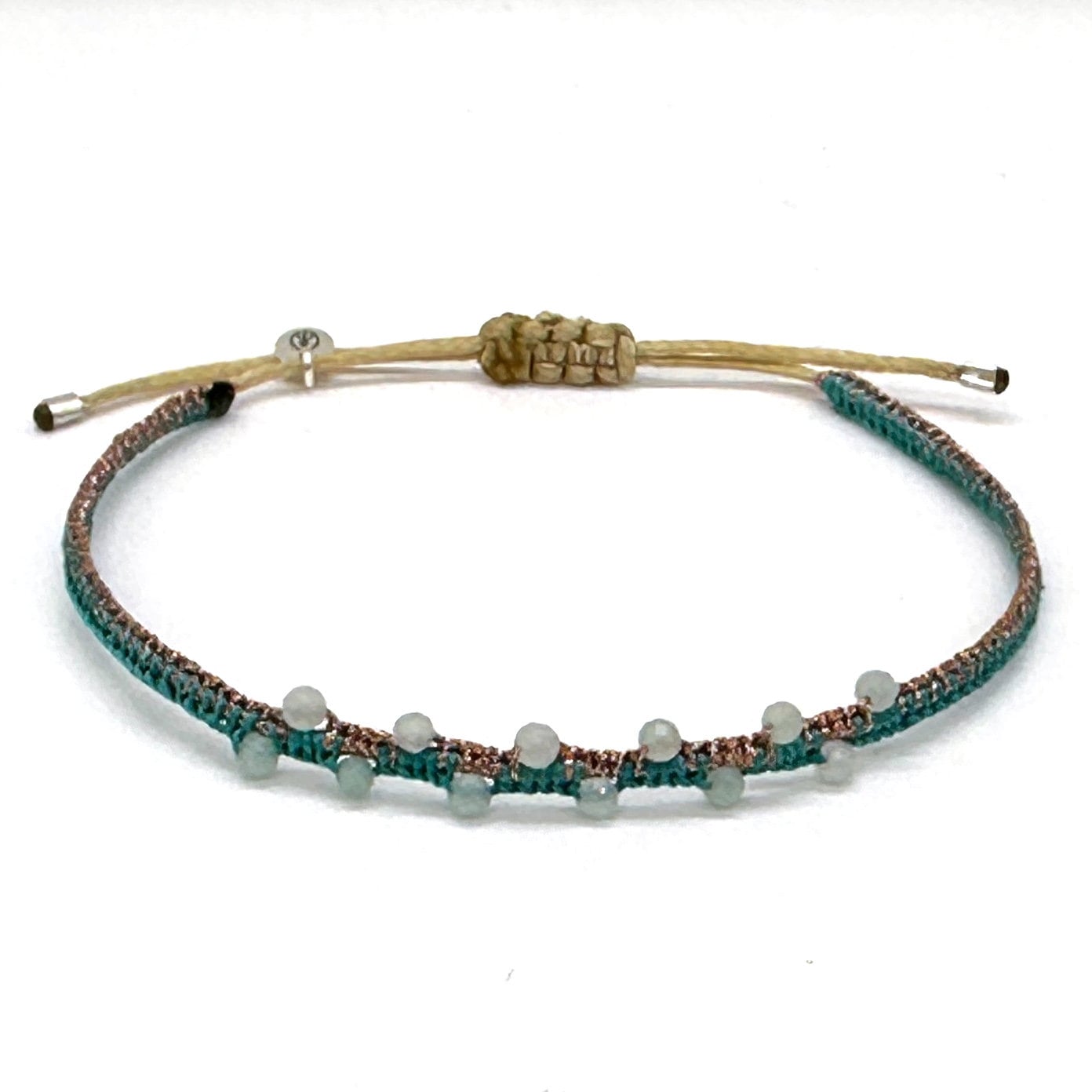 Gewebtes Armband türkis / roségold mit echten Edelsteinen