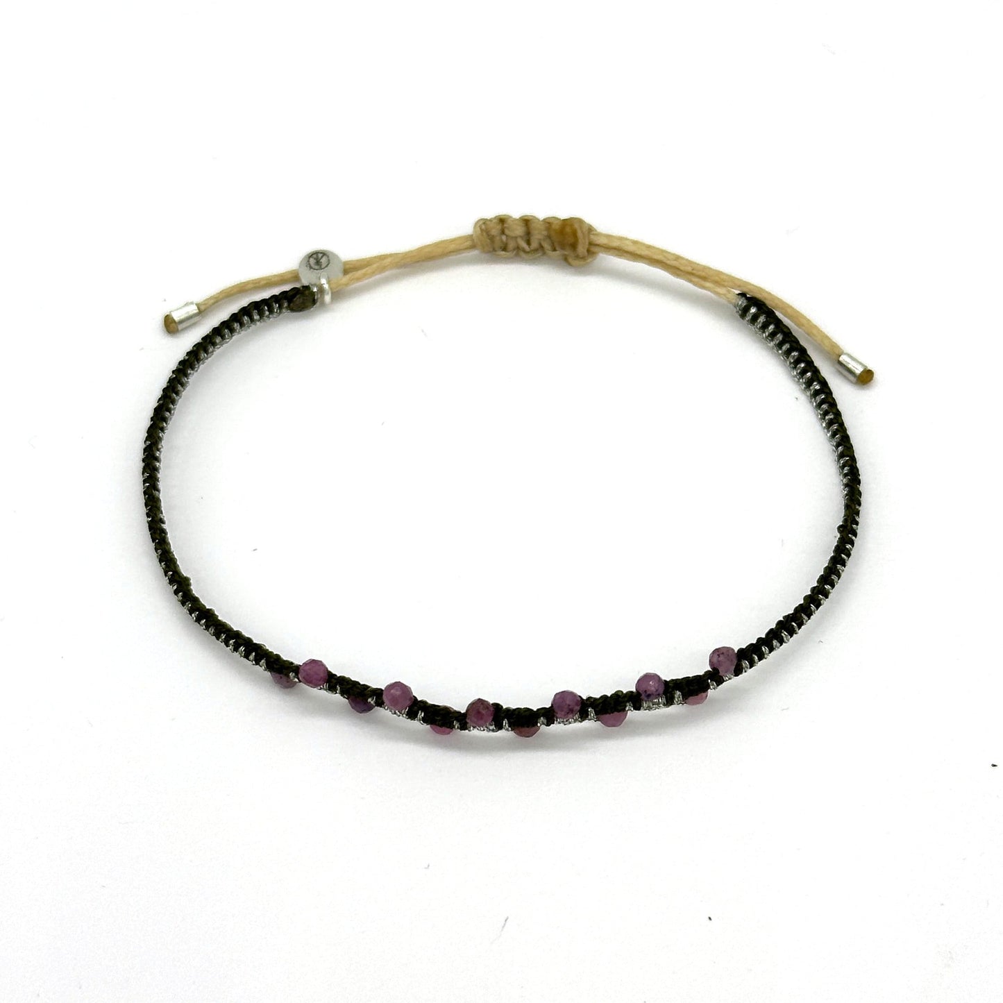 Gewebtes Armband dunkelgrün / silber mit echten Edelsteinen