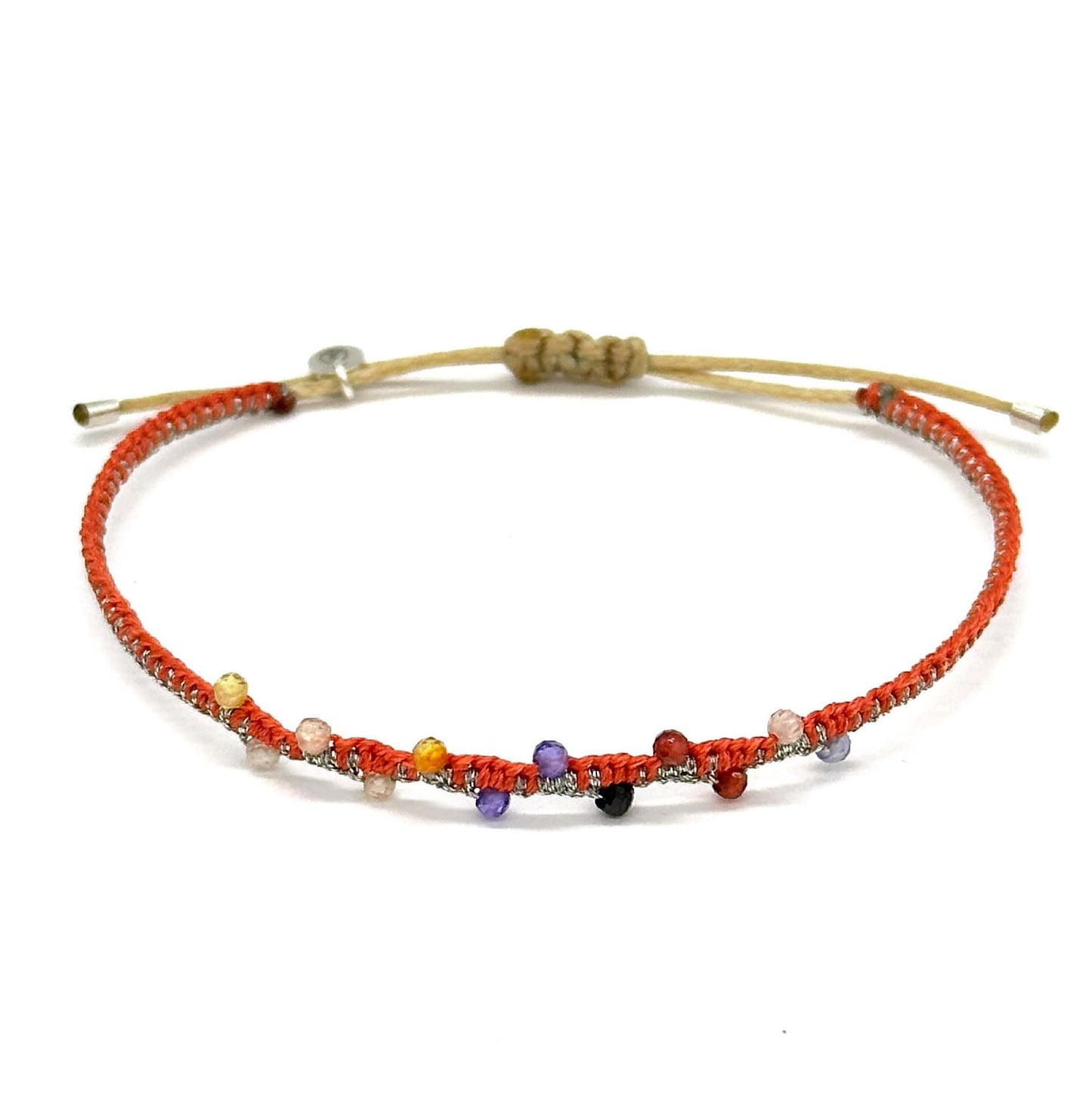 Gewebtes Armband lachsfarben mit bunten echten Edelsteinen